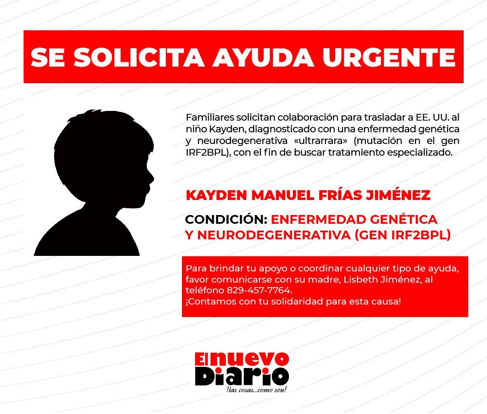 Piden ayuda para llevar a EE. UU. a un niño con enfermedad ultrarrara sin tratamiento en República Dominicana